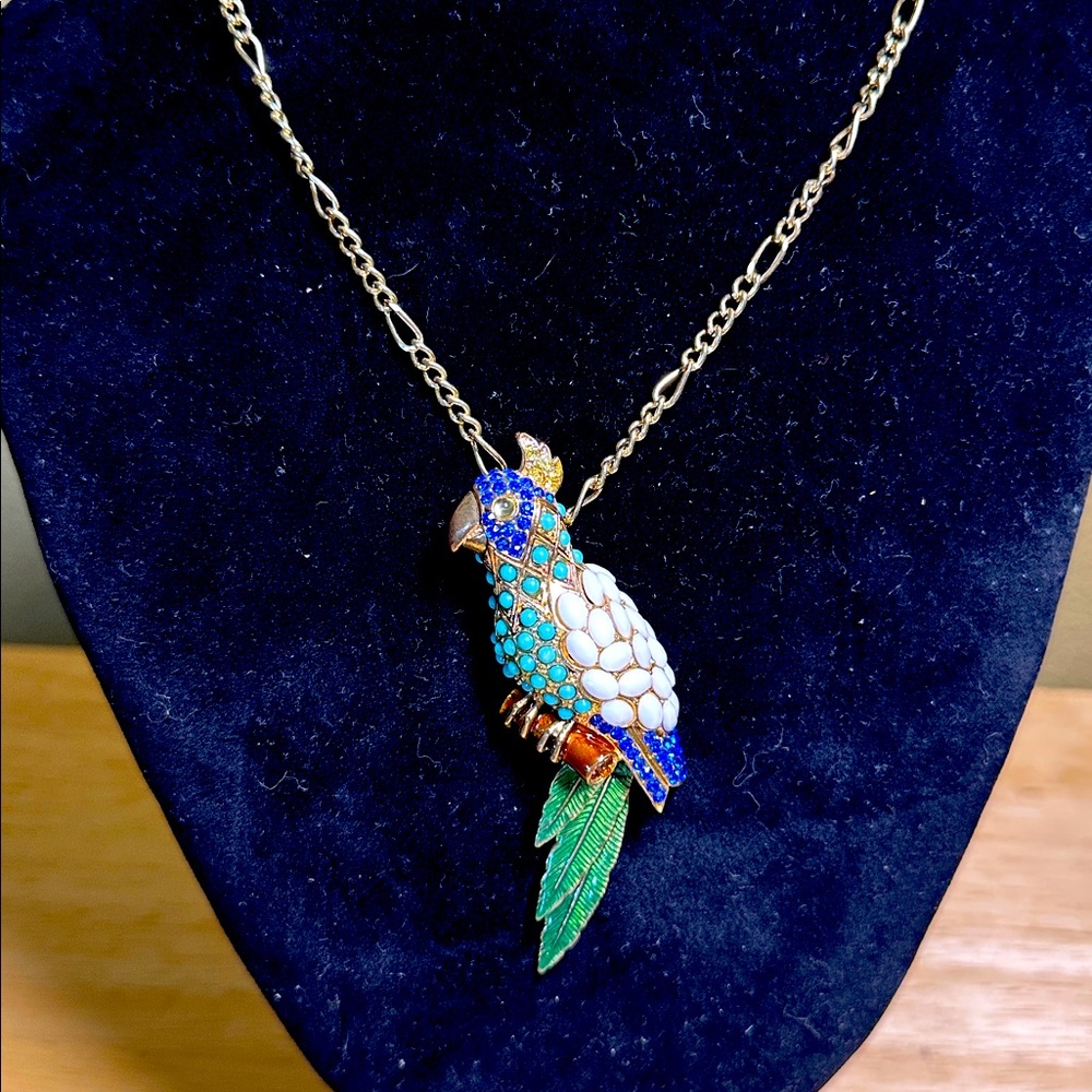 Multi-colored Parrot Pendant w/ Gold Tone Necklace